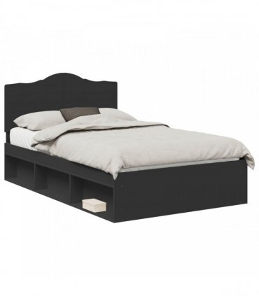 vidaXL Bed Frame with Headboard Black 135 x 190 cm Solid Pine Wood