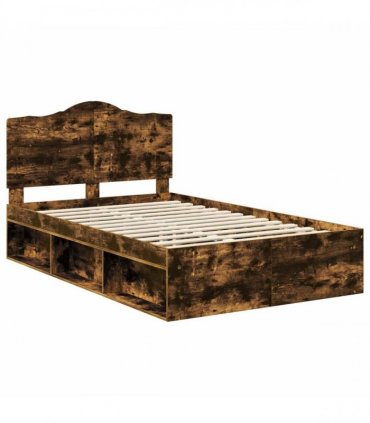 vidaXL Bed Frame Smoked Oak 135 x 190 cm Solid Pine Wood