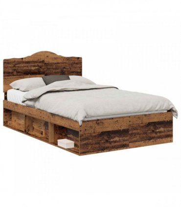 vidaXL Bed Frame with Headboard Old Wood 135 x 190 cm Solid Pine Wood