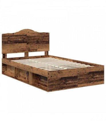 vidaXL Bed Frame with Headboard Old Wood 135 x 190 cm Solid Pine Wood