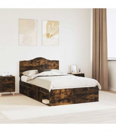 vidaXL Bed Frame Smoked Oak 120 x 200 cm Solid Pine Wood