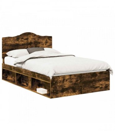 vidaXL Bed Frame Smoked Oak 120 x 190 cm Solid Pine Wood
