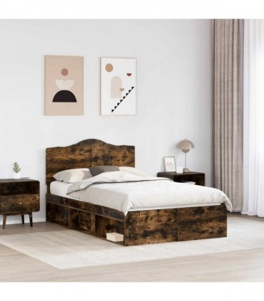 vidaXL Bed Frame Smoked Oak 120 x 190 cm Solid Pine Wood