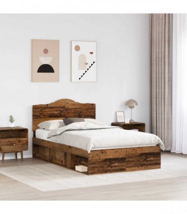 vidaXL Bed Frame with Headboard Old Wood 120 x 190 cm Solid Pine Wood