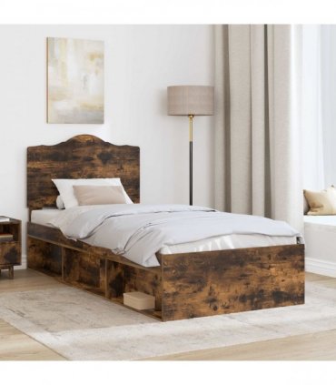 vidaXL Bed Frame Smoked Oak 100 x 200 cm Solid Pine Wood