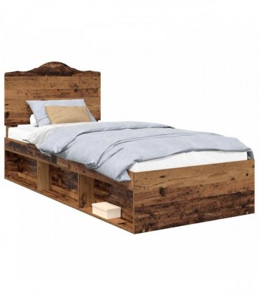 vidaXL Bed Frame with Headboard Old Wood 100 x 200 cm Solid Pine Wood