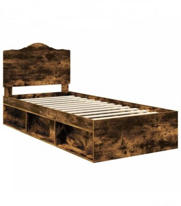 vidaXL Bed Frame with Headboard Smoked Oak 90 x 200 cm Solid Pine Wood