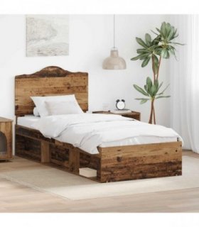 vidaXL Bed Frame with Headboard Old Wood 90 x 200 cm Solid Pine Wood
