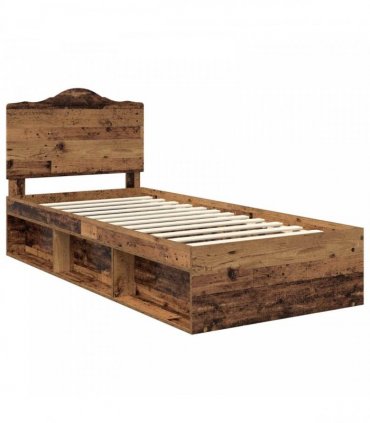 vidaXL Bed Frame with Headboard Old Wood 90 x 200 cm Solid Pine Wood