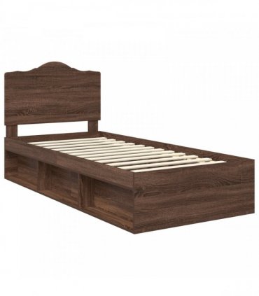 vidaXL Bed Frame with Headboard Brown Oak 90 x 190 cm Solid Pine Wood