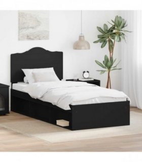 vidaXL Bed Frame with Headboard Black 75 x 190 cm Solid Pine Wood