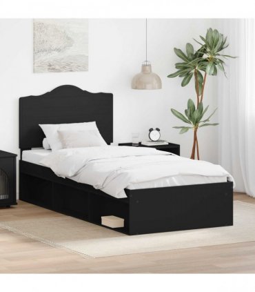 vidaXL Bed Frame with Headboard Black 75 x 190 cm Solid Pine Wood