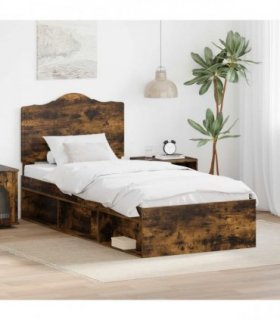 vidaXL Bed Frame with Headboard Smoked Oak 75 x 190 cm Solid Pine Wood