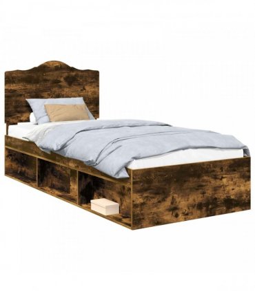 vidaXL Bed Frame with Headboard Smoked Oak 75 x 190 cm Solid Pine Wood