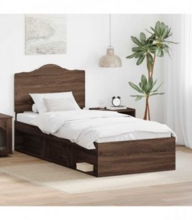 vidaXL Bed Frame with Headboard Brown Oak 75 x 190 cm Solid Pine Wood