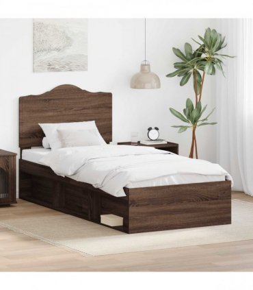 vidaXL Bed Frame with Headboard Brown Oak 75 x 190 cm Solid Pine Wood