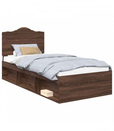 vidaXL Bed Frame with Headboard Brown Oak 75 x 190 cm Solid Pine Wood