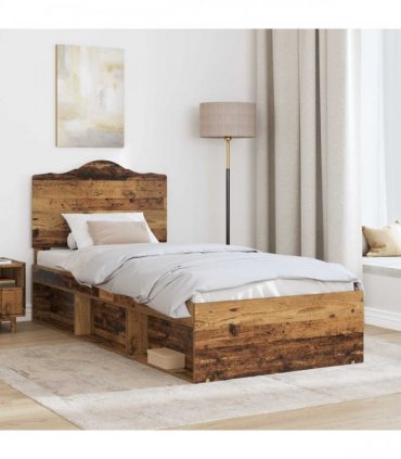 vidaXL Bed Frame with Headboard Old Wood 75 x 190 cm Solid Pine Wood