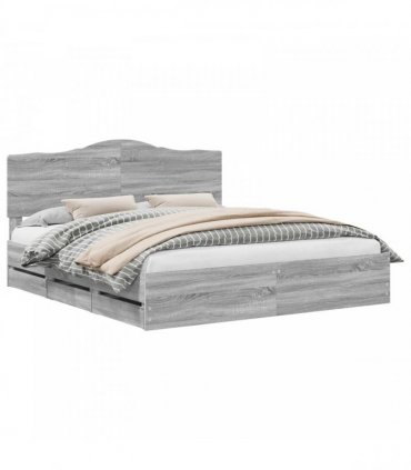 vidaXL Bed Frame with Drawer Grey Sonoma 200 x 200 cm Engineer Wood