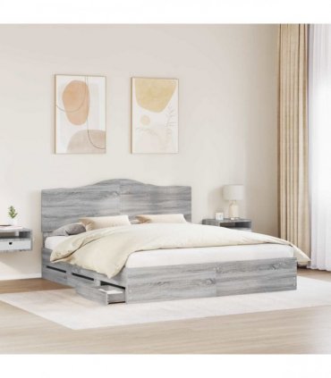 vidaXL Bed Frame with Drawer Grey Sonoma 200 x 200 cm Engineer Wood