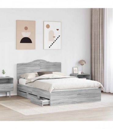 vidaXL Bed Frame with Drawer Grey Sonoma 160 x 200 cm Engineer Wood