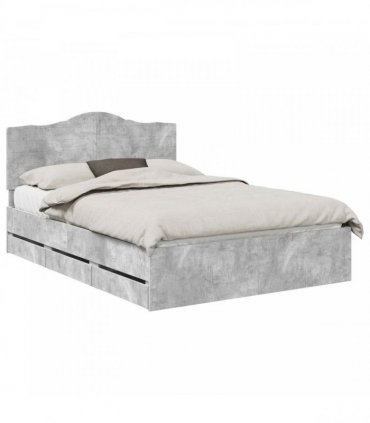 vidaXL Bed Frame with Drawer Concrete Grey 150 x 200 cm Engineer Wood