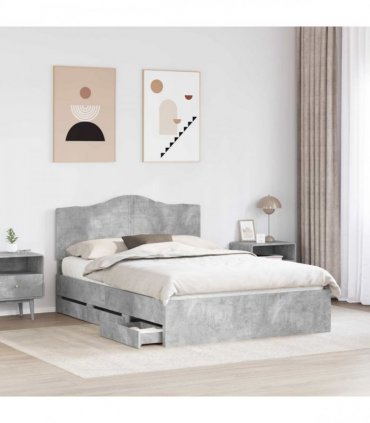 vidaXL Bed Frame with Drawer Concrete Grey 150 x 200 cm Engineer Wood