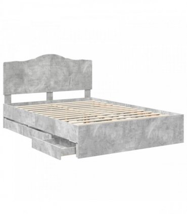 vidaXL Bed Frame with Drawer Concrete Grey 140 x 200 cm Engineer Wood