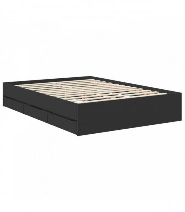 vidaXL Bed Frame with Drawer Black 140 x 190 cm Engineer Wood