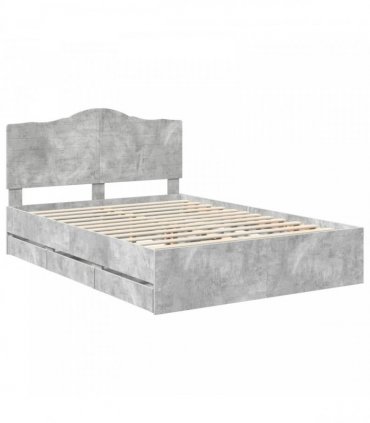 vidaXL Bed Frame with Drawer Concrete Grey 140 x 190 cm Engineer Wood