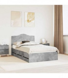 vidaXL Bed Frame with Drawer Concrete Grey 135 x 190 cm Engineer Wood