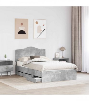 vidaXL Bed Frame with Drawer Concrete Grey 135 x 190 cm Engineer Wood