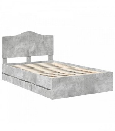 vidaXL Bed Frame with Drawer Concrete Grey 135 x 190 cm Engineer Wood