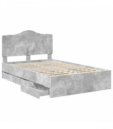 vidaXL Bed Frame with Drawer Concrete Grey 135 x 190 cm Engineer Wood