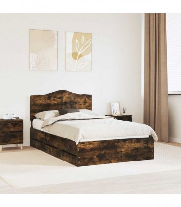 vidaXL Bed Frame with Drawer Smoked Oak 135 x 190 cm Engineer Wood