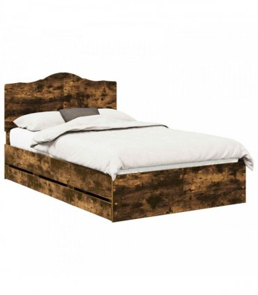 vidaXL Bed Frame with Drawer Smoked Oak 135 x 190 cm Engineer Wood