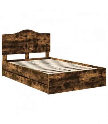 vidaXL Bed Frame with Drawer Smoked Oak 135 x 190 cm Engineer Wood