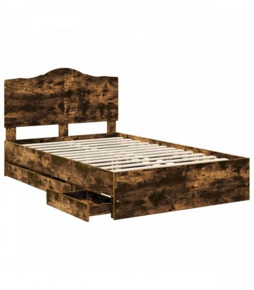 vidaXL Bed Frame with Drawer Smoked Oak 120 x 190 cm Engineer Wood