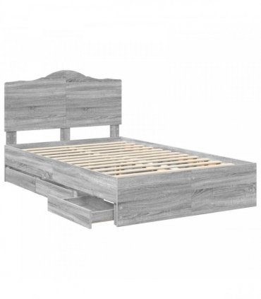 vidaXL Bed Frame with Drawer Grey Sonoma 120 x 190 cm Engineer Wood