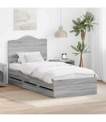 vidaXL Bed Frame with Drawer Grey Sonoma 100 x 200 cm Engineer Wood