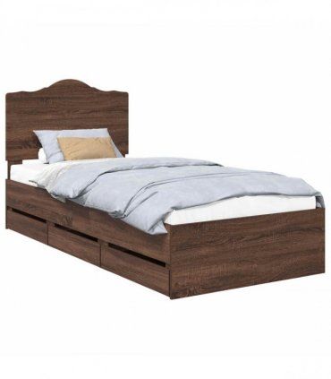 vidaXL Bed Frame with Drawer Brown Oak 100 x 200 cm Engineer Wood