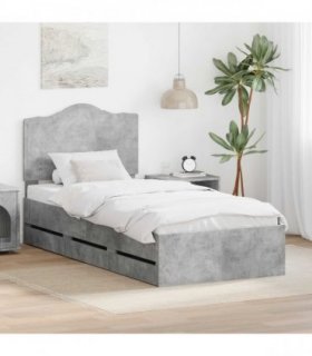 vidaXL Bed Frame with Drawer Concrete Grey 90 x 200 cm Engineer Wood