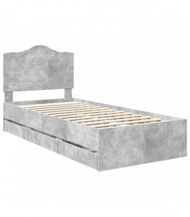 vidaXL Bed Frame with Drawer Concrete Grey 90 x 200 cm Engineer Wood