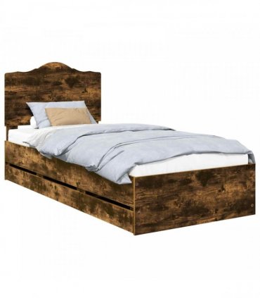 vidaXL Bed Frame with Drawer Smoked Oak 90 x 200 cm Engineer Wood