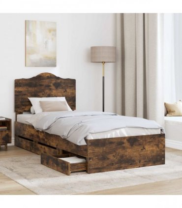 vidaXL Bed Frame with Drawer Smoked Oak 90 x 200 cm Engineer Wood