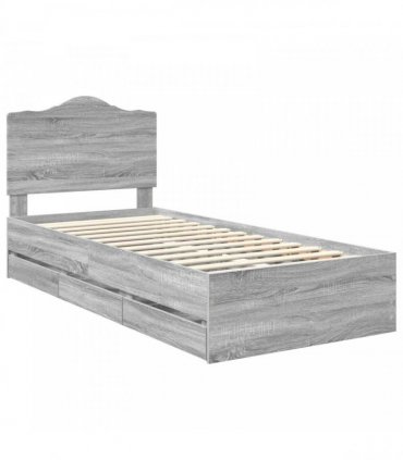 vidaXL Bed Frame with Drawer Grey Sonoma 90 x 200 cm Engineer Wood