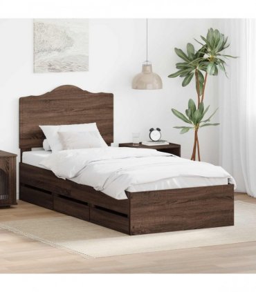 vidaXL Bed Frame with Drawer Brown Oak 90 x 200 cm Engineer Wood