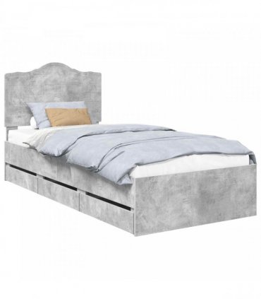 vidaXL Bed Frame with Drawer Concrete Grey 90 x 190 cm Engineer Wood