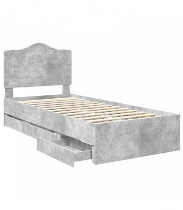 vidaXL Bed Frame with Drawer Concrete Grey 90 x 190 cm Engineer Wood
