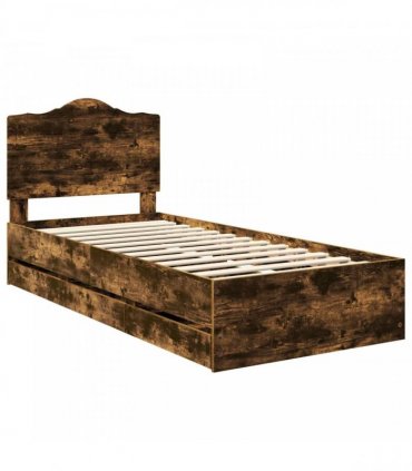 vidaXL Bed Frame with Drawer Smoked Oak 90 x 190 cm Engineer Wood